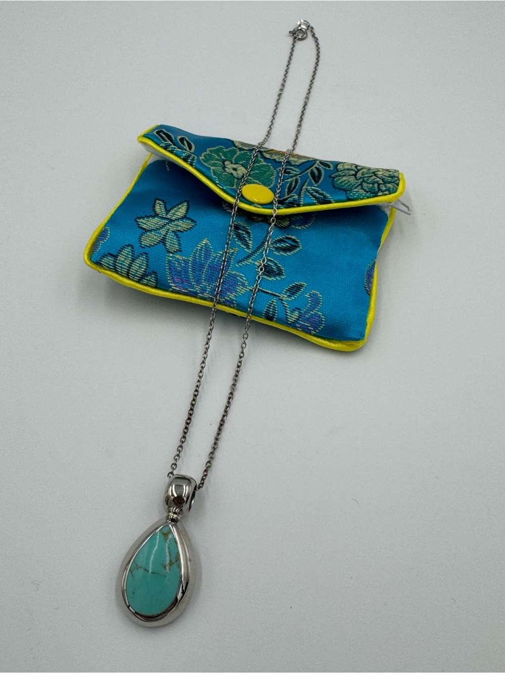 Turquoise Teardrop Pendant Necklace - 925 Silver - Picture 5 of 6